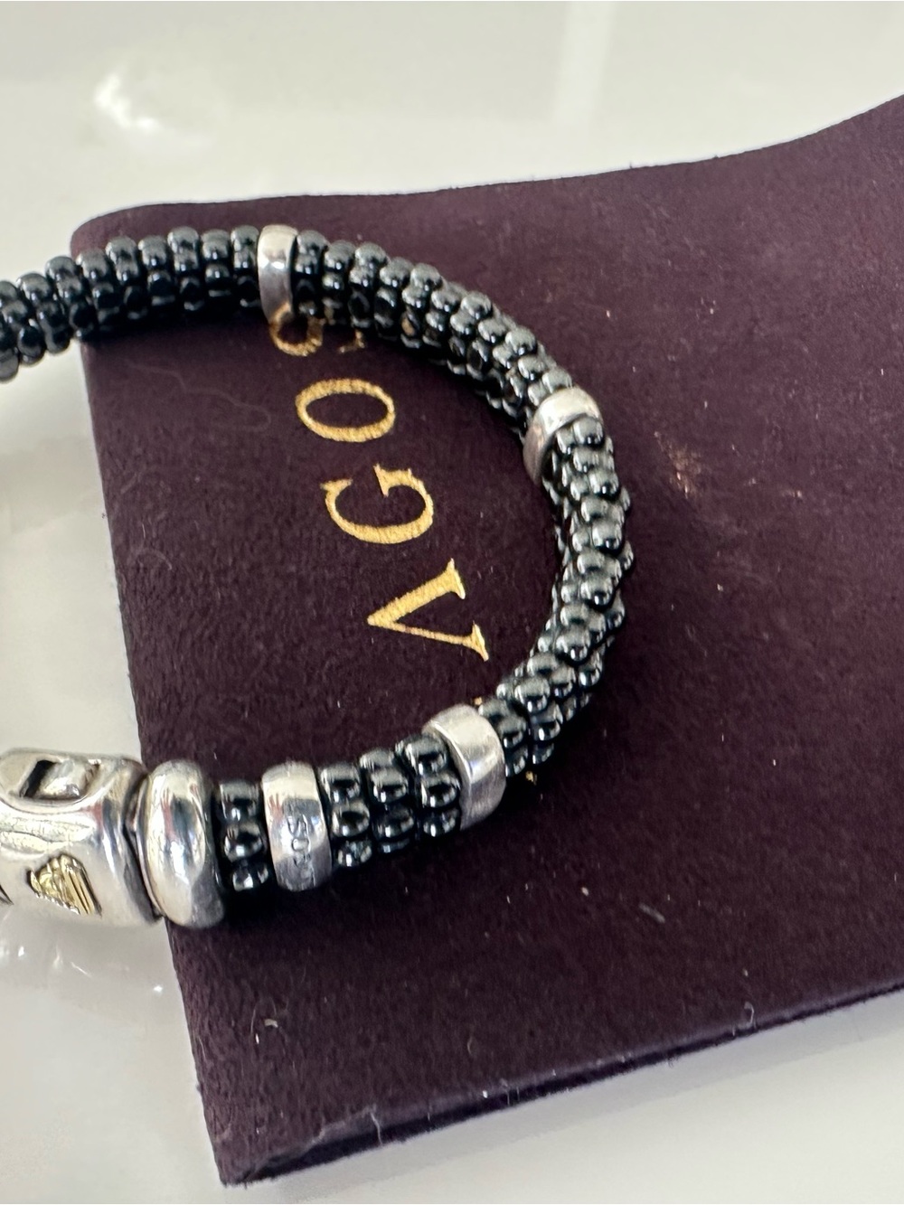 Lagos black Caviar Bracelet with Sterling Silver Accents -size medium.